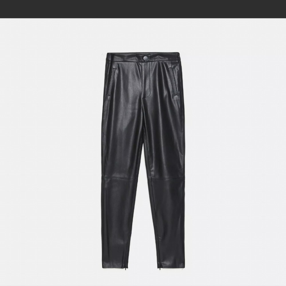 ZARA Women's Size Small Black Faux Leather High Waisted Cropped Leggings S